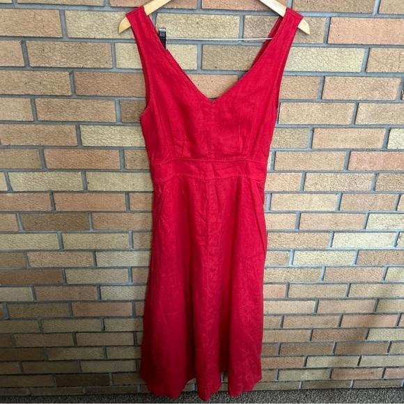 Joie Dresses & Skirts - Joie 100% Linen Sleeveless Midi Dress With Pockets Size 8 Red Stretch Waist